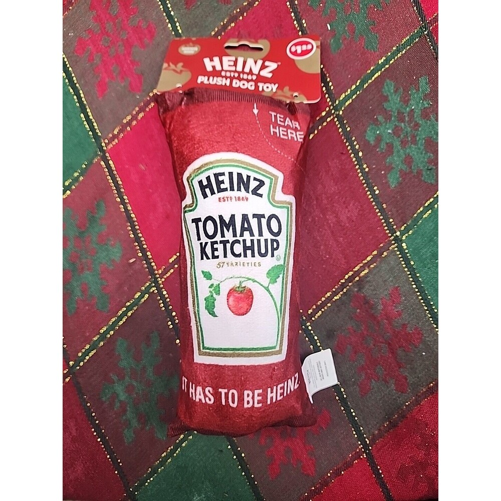 NEW Heinz Ketchup Bottle Plush Dog Toy red squeak crinkle